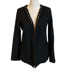 Monteau black open front blazer. Size S. Silver embellishments.